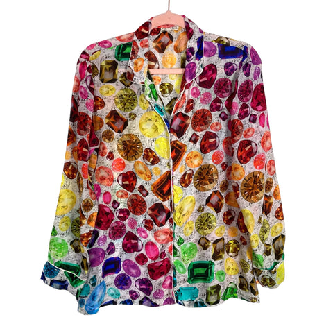 Tashka 100% Silk Multi-Color Gem Stones Button Up Pajama Top- Size S