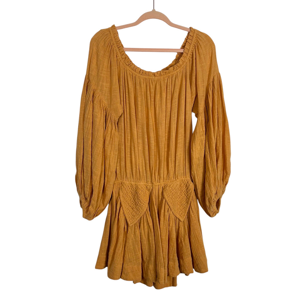 Free People Gold Gauze Off the Shoulder Dress NWT- Size S The Saved Collection Free People Gold Gauze Off the Shoulder Dress NWT- Size S The Saved Collection