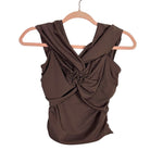WAYF Brown Removable Rose Pinned Ruched Side Zipper Top NWT- Size XS
