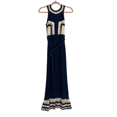 Cleobella Navy and Ivory Drew Hand Crochet Dress NWT- Size S