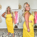 Anrabess Golden Yellow Ribbed with Side Cut Outs and Side Slit Maxi Dress NWOT- Size XL