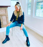 Candace Cameron Bure Lime and Navy Striped Turtleneck- Size XXXS (sold out online)