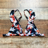 No Brand Black Floral Ruffle Padded Bikini Top- Size M