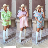 AURA Pinks/Purple Button Up Dress- Size S (sold out online)