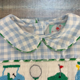 The Smocked Flamingo Light Blue Gingham Golf Bubble - Size 3M (See Notes)