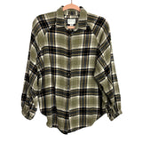 American Eagle Black/White/Yellow/Tan Plaid Shirt - Size S