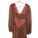 ASTR The Label Copper Floral Metallic Stripe Open Back Front Slit Tiered Maxi Dress- Size M