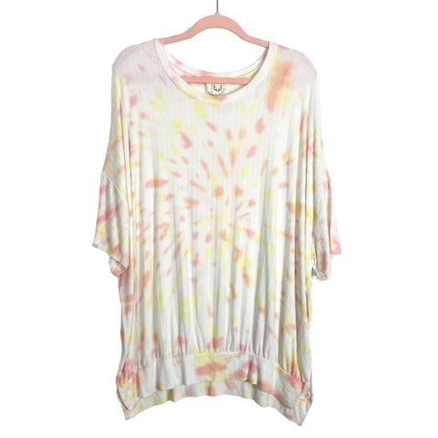 Fantastic Fawn White with Pink/Yellow Tie Dye Top- Size L