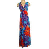 Moda International Orange, Purple, Blue Smocked Halter Tie Dress- Size XS