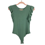 No Brand Sage Ribbed with Ruffle Sleeves Bodysuit- Size S