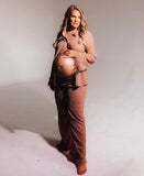 No Brand Pink Shimmer Two Piece Feather Trim Pants Set- Size L (sold as a set)