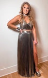 Retrofete Metallic Silver Pleated Strapless Crop Top- Size M (sold out online, we have matching skirt)