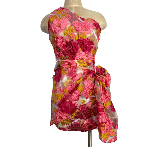 Hello Molly Pink Floral Sheer Front Sash Tie Dress- Size 6