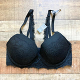 Aerie Black Lace Padded Underwire Plunge Bra NWT- Size 34DD
