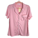 Ekouaer Pink with White Piping Trim Button Up Top and Pajama Pants Set NWT- Size S (sold as a set)