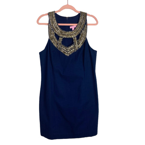 Lilly Pulitzer Navy Gold Beaded Dress- Size 14