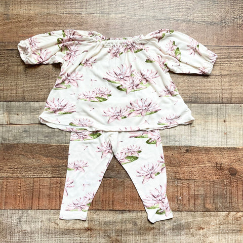 Milkbarn Pink Lily Pad Flowers and Dragonflies Top and Pants Set- Size 3-6M (sold as a set)