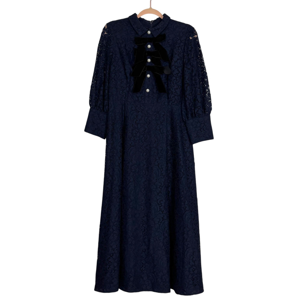 Halogen x Atlantic-Pacific Navy Bow Detail Lace Dress - Size 12P The Saved Collection Halogen x Atlantic-Pacific Navy Bow Detail Lace Dress - Size 12P The Saved Collection