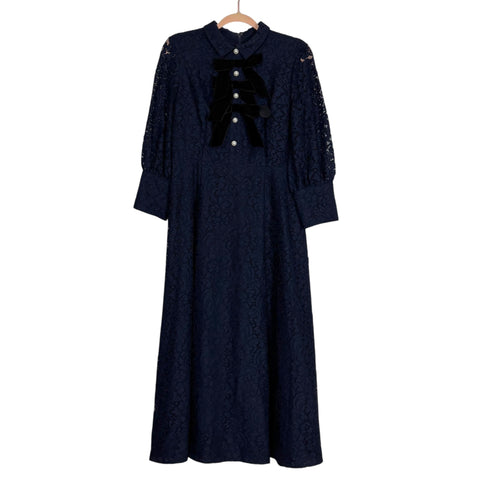 Halogen x Atlantic-Pacific Navy Bow Detail Lace Dress