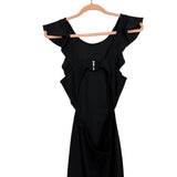 Saints + Secrets Black Ruffle Front Exposed Zipper Back Dress- Size S