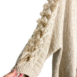 By Anthropologie Cream Fringe Sleeve Cardigan- Size L/XL