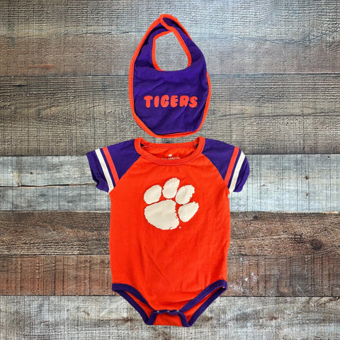 Colosseum Clemson Tiger Onesie with Matching Bib- Size 6-12M