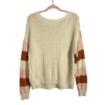 Pink Lily Cream Pink Brown Chevron Open Knit Sweater- Size M