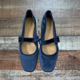 J Crew Navy Velvet Mary Jane Flats- Size 9