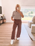 The Drop Brown/White Striped Cropped Tee- Size S (see notes)