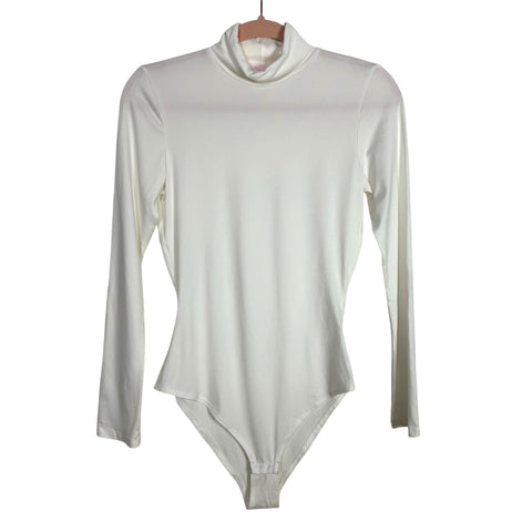 Pink Lily White Turtle Neck Long Sleeve Bodysuit - Size M