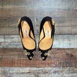 Jimmy Choo Black Floral Print Crystal Embellishment Stilettos- Size 35.5 (see notes)