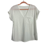 Cupshe White Roll Sleeve Pocket V-Neck Tee- Size M