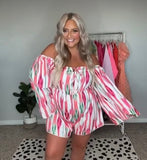 No Brand Striped Off the Shoulder Halter Romper- Size 0XL