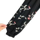 Loft Black with Embroidered Floral Sleeves Top- Size M (see notes)