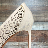 Manolo Blahnik White Patent Leather Laser Cutout Heels- Size 36 (see notes)