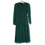 Wilfred Green Smocked Bodice Sheer Sleeve Dress- Size XS