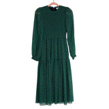 Wilfred Green Smocked Bodice Sheer Sleeve Dress- Size XS