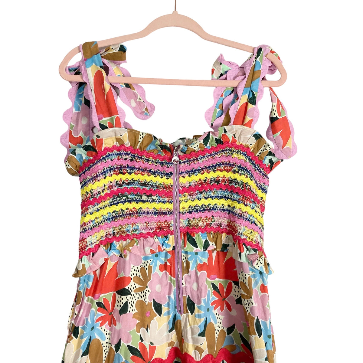 Celia B Smocked Bodice Ric Rac Tie Strap Dress- Size XL (see notes, so ...