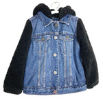 Gap Kids Denim with Black Fleece Sleeves and Hood Fleece Lined Jacket-Size XS