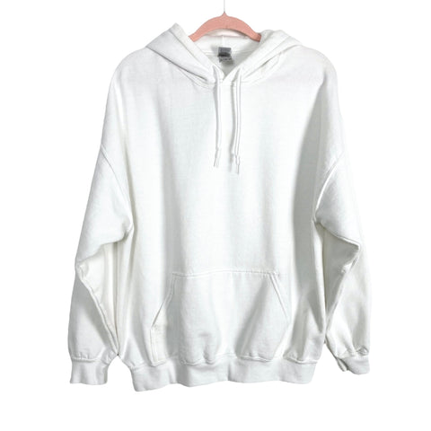 Gildan White Gym Girl Pullover Hooded Sweatshirt- Size XL (see notes)