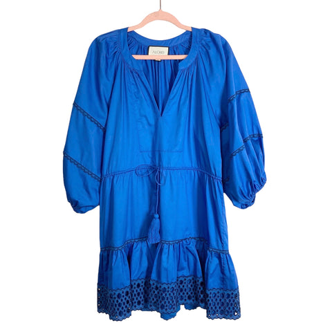 Alexis Blue Drawstring Waist Eyelet Hem Dress- Size XL (see notes)