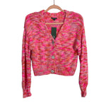 Wild Fable Pink/Orange Space Dye Chunky Knit Rhinestone Button Cardigan Sweater NWT- Size S