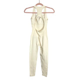 No Brand Cream Ribbed Padded Racerback Back Cut Out Jumpsuit- Size S (see notes)