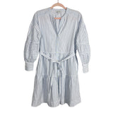 Free Assembly White and Blue Striped Button Up Belted Dress- Size S (sold out online)