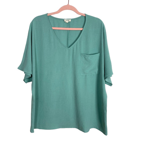 La Miel Dark Mint Green with Pocket V-Neck Top- Size M (see notes)