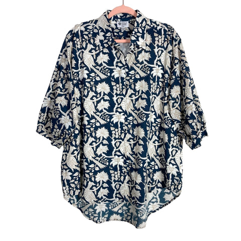 Holly Shae Design Navy Bird and Floral High/Low Tunic Top- Plus Size (fits like 18)