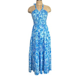 Grace Karin Blue Floral Smocked Bodice Halter Tie Dress NWT- Size S