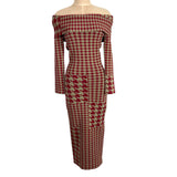 NICHOLAS Crimson Houndstooth Knit Off the Shoulder Dress- Size ~XS (no size tag, fits like XS, sold out online)