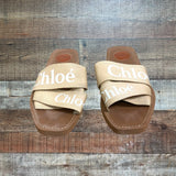 Chloe Logo Woody Flat Sandals- Size 37 (see notes)
