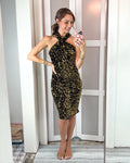 Grace Karin Black Velvet with Gold Sequins Halter Dress NWT- Size S